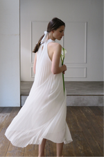 pleated halter maxi dress