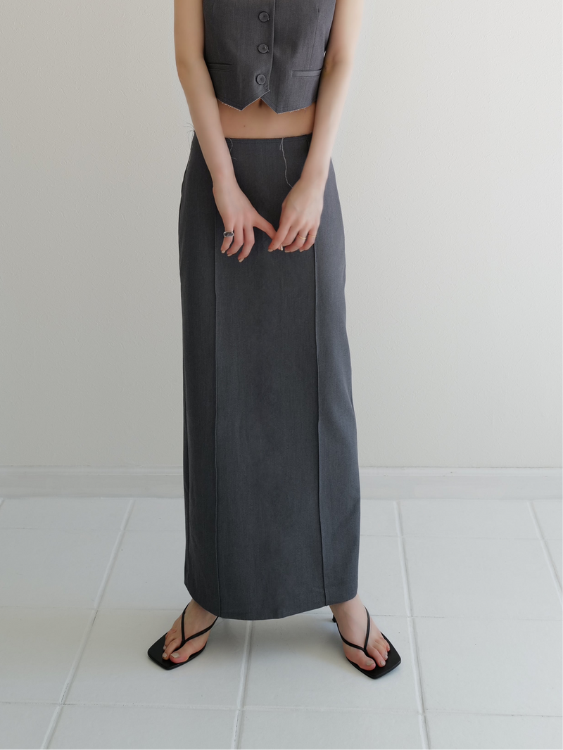 raw hem slim long skirt