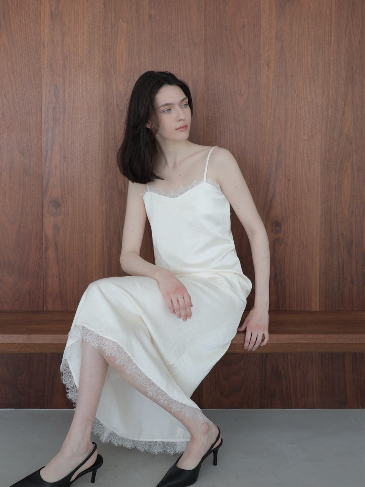 lace satin cami long dress