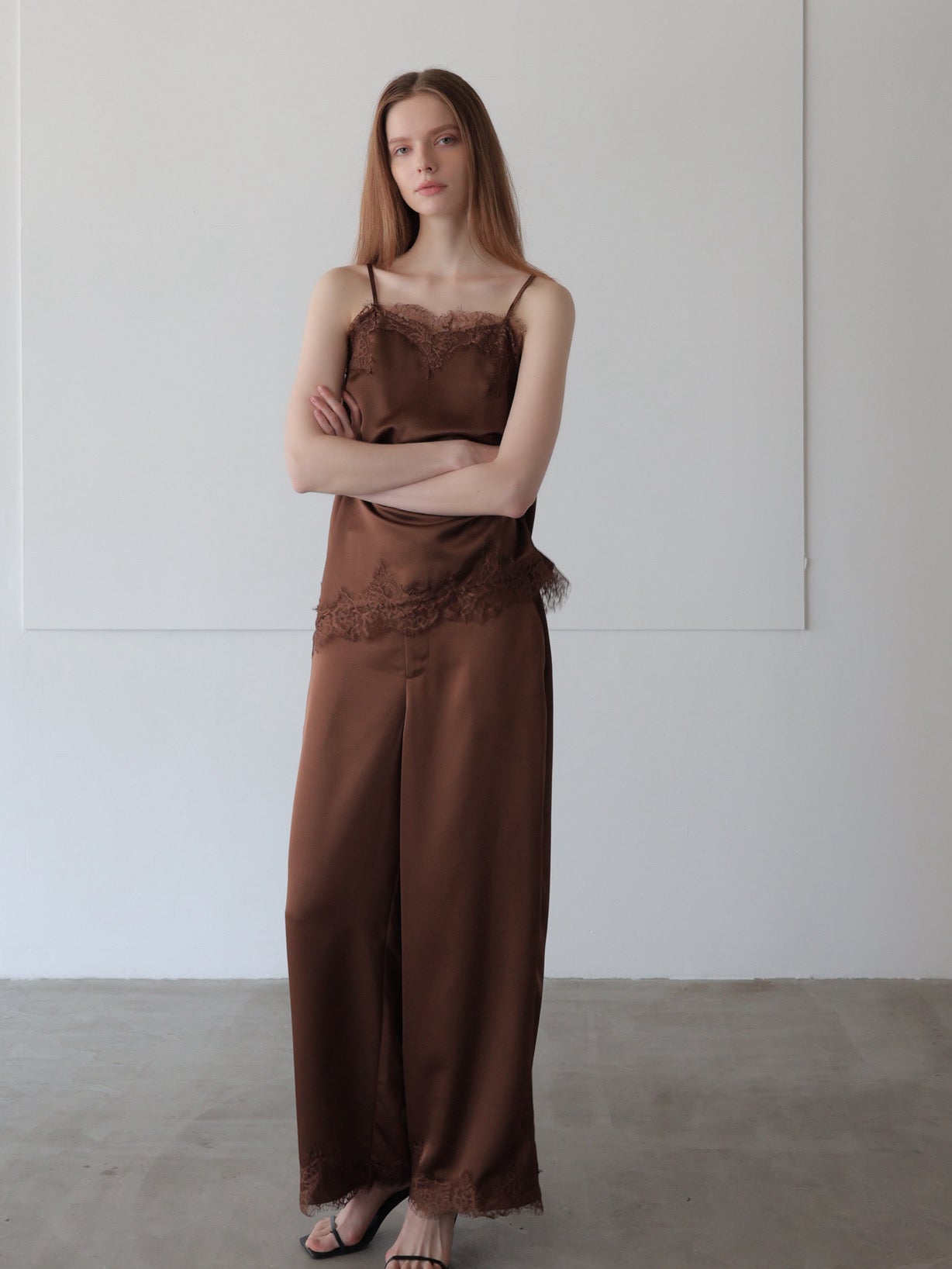 lace layered satin pant