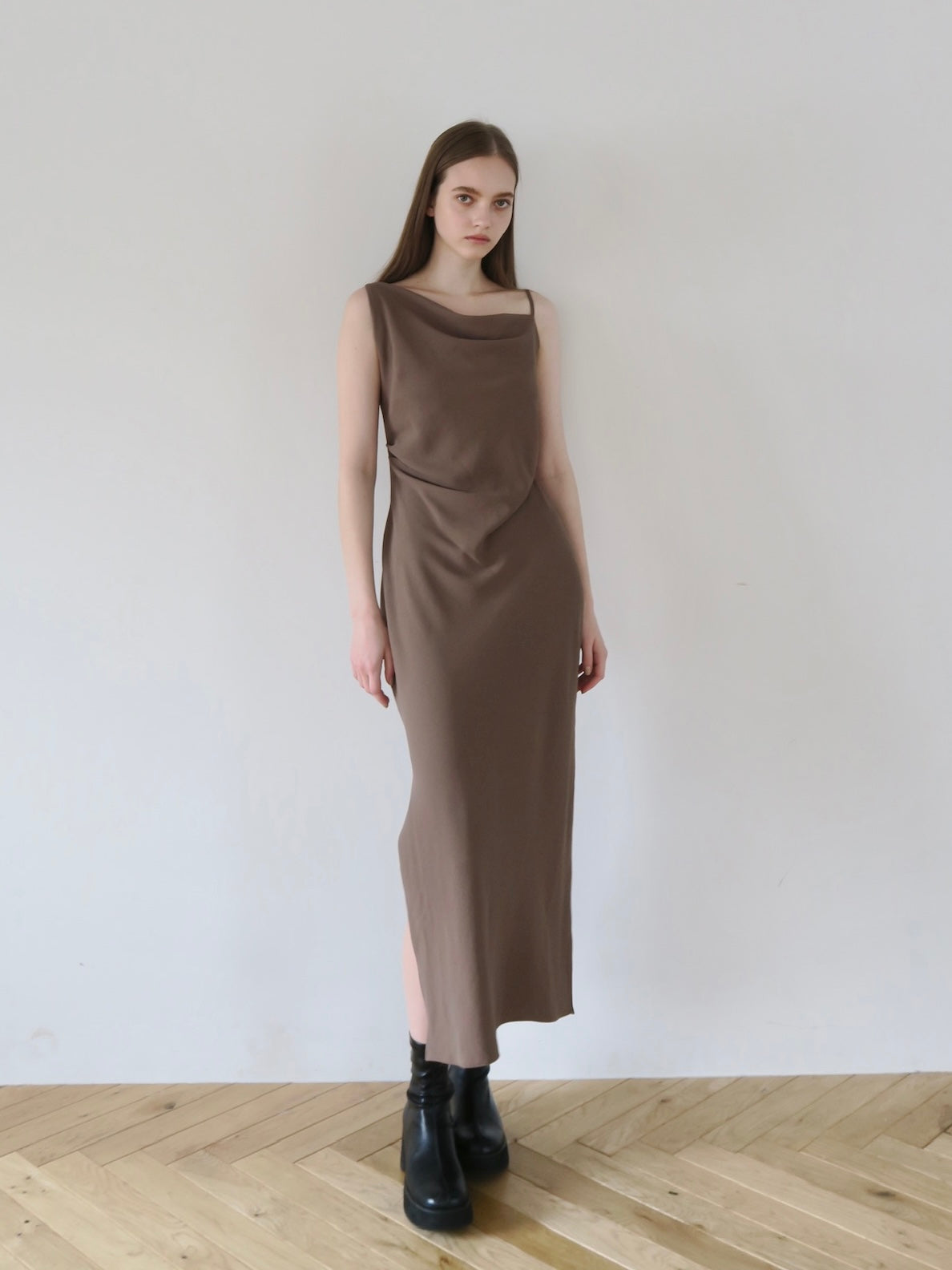 asymmetry drape cami dress