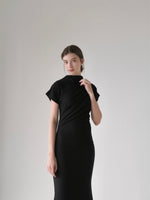 mock neck drape dress