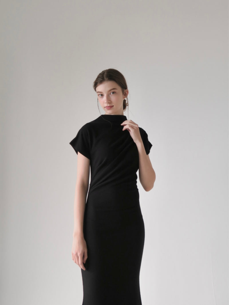 mock neck drape dress