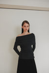 off shoulder soft rib knit