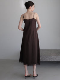 lace satin cami long dress