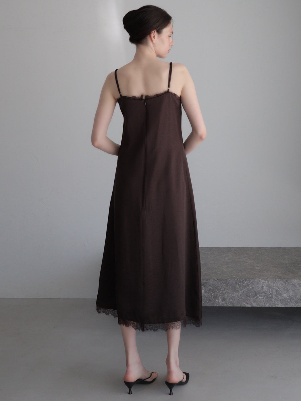 lace satin cami long dress