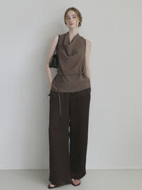 draped neck waist ribbon blouse