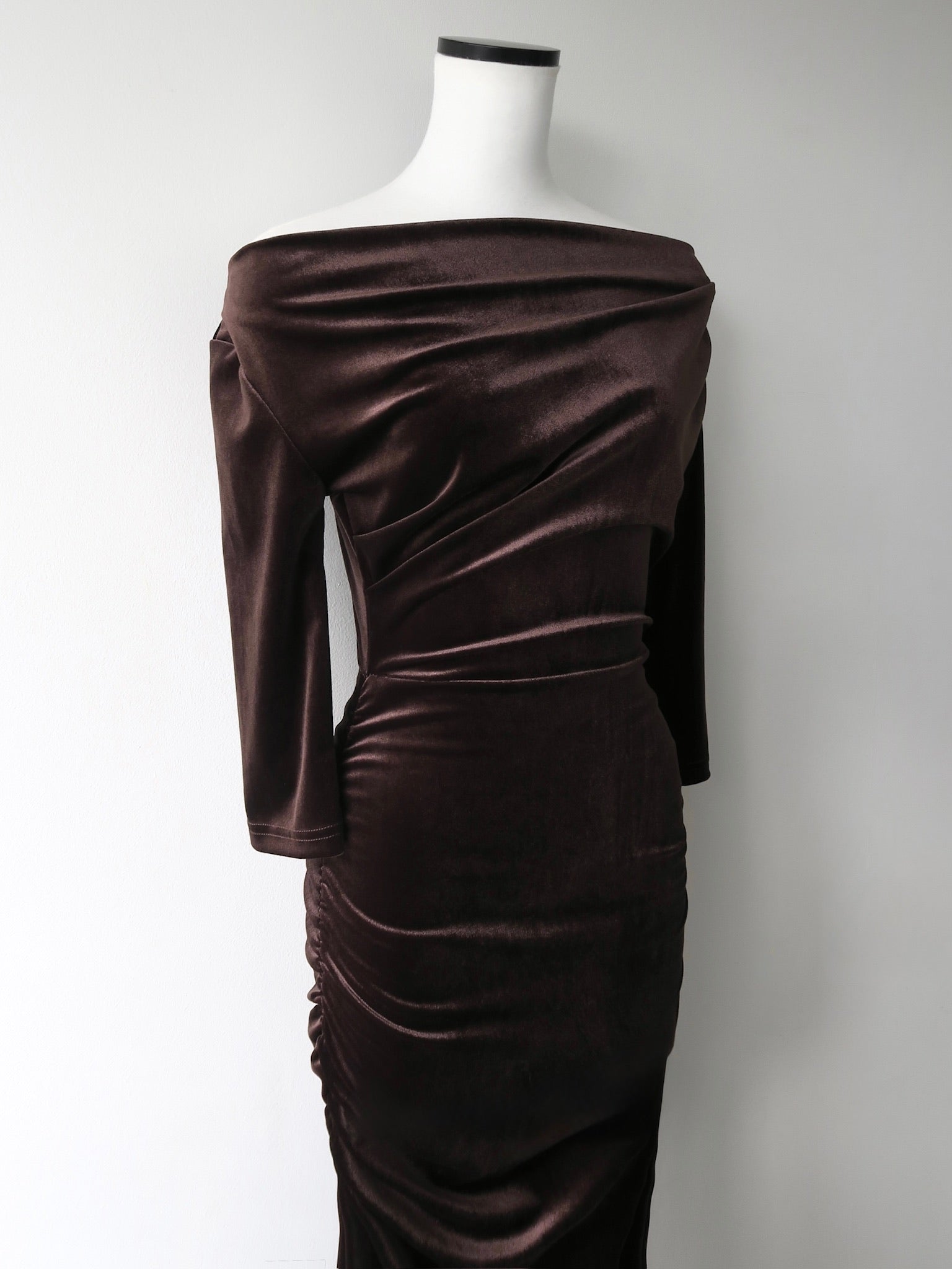 shirring drape velour dress