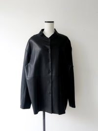 collarless leather jacket
