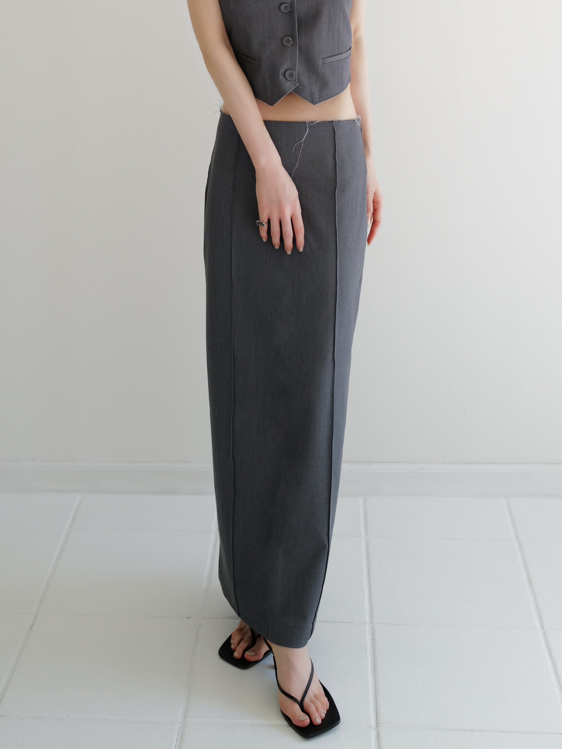 summer sale / raw hem slim long skirt