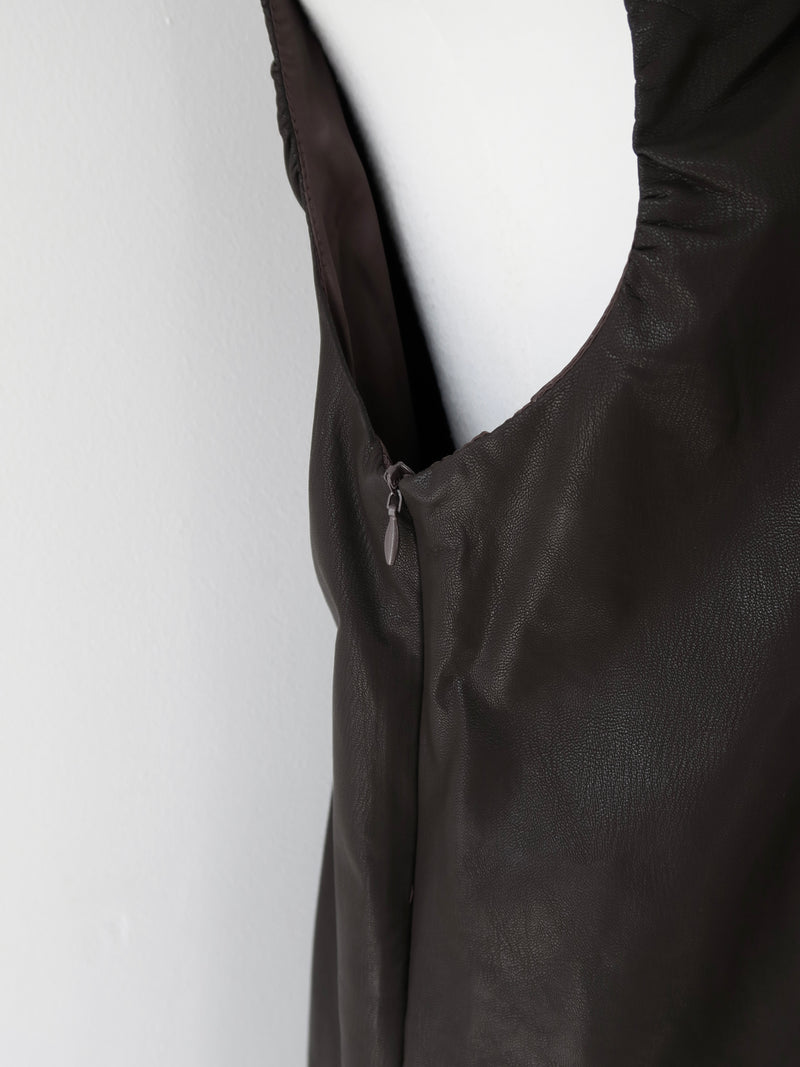 vegan leather v neck dress