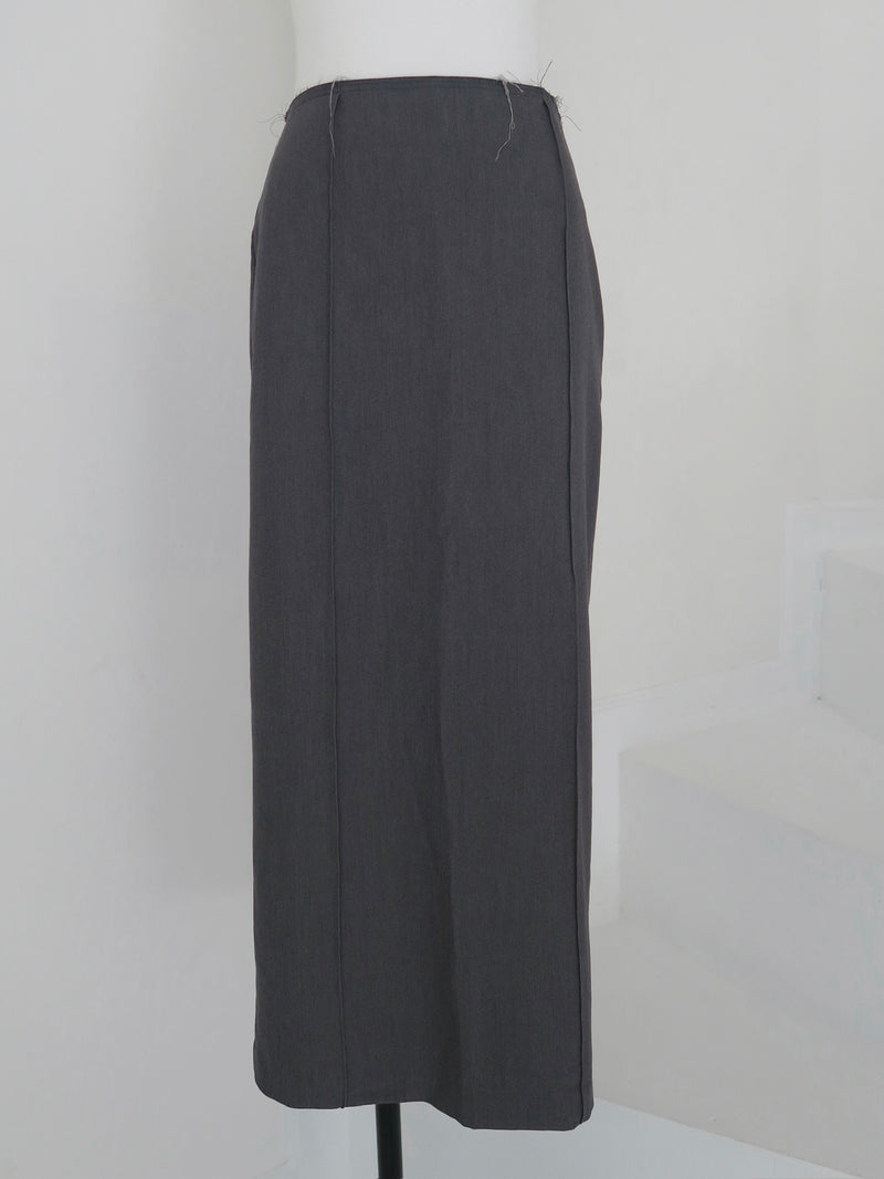 raw hem slim long skirt