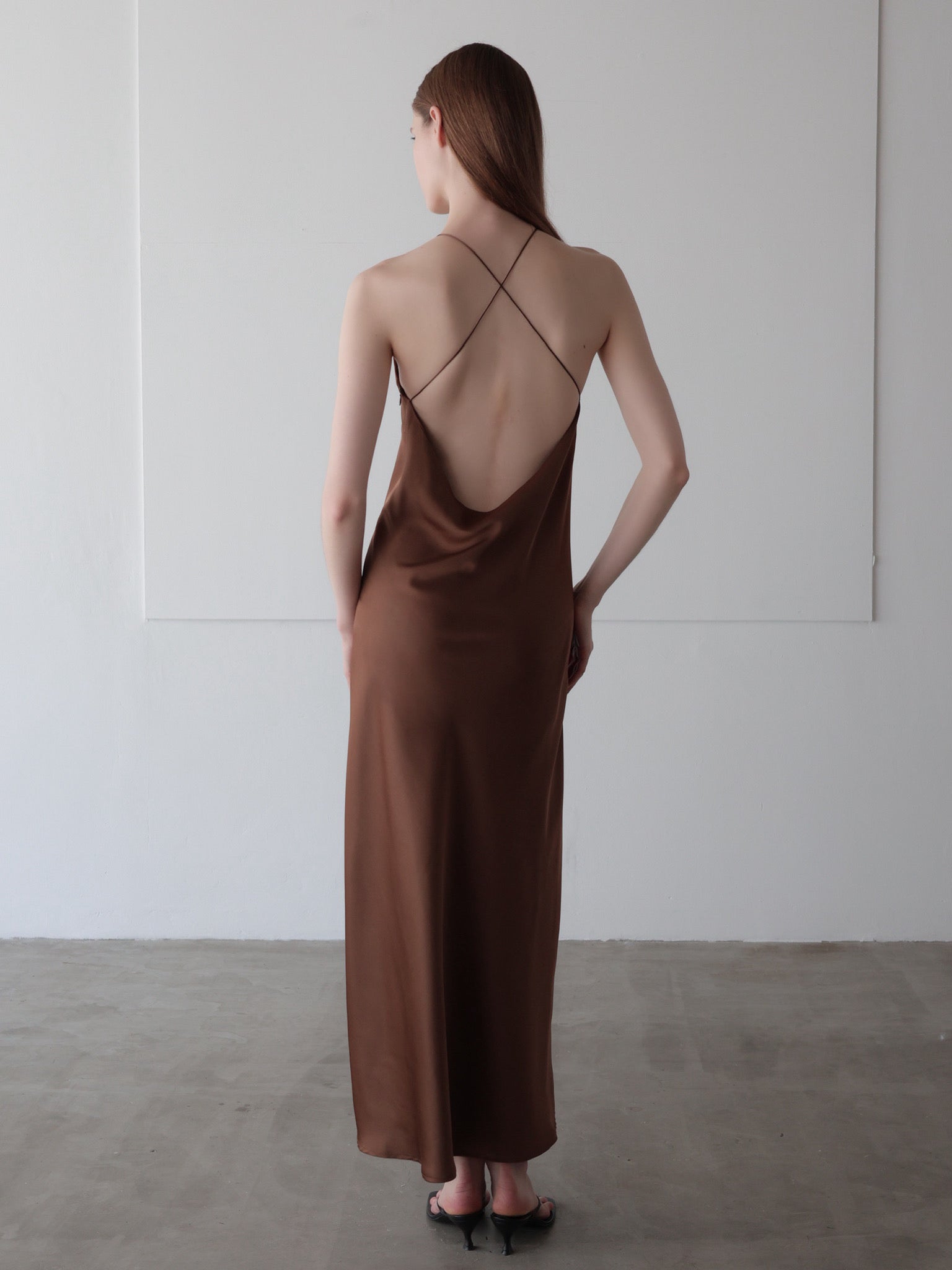 satin halter open back dress – célon