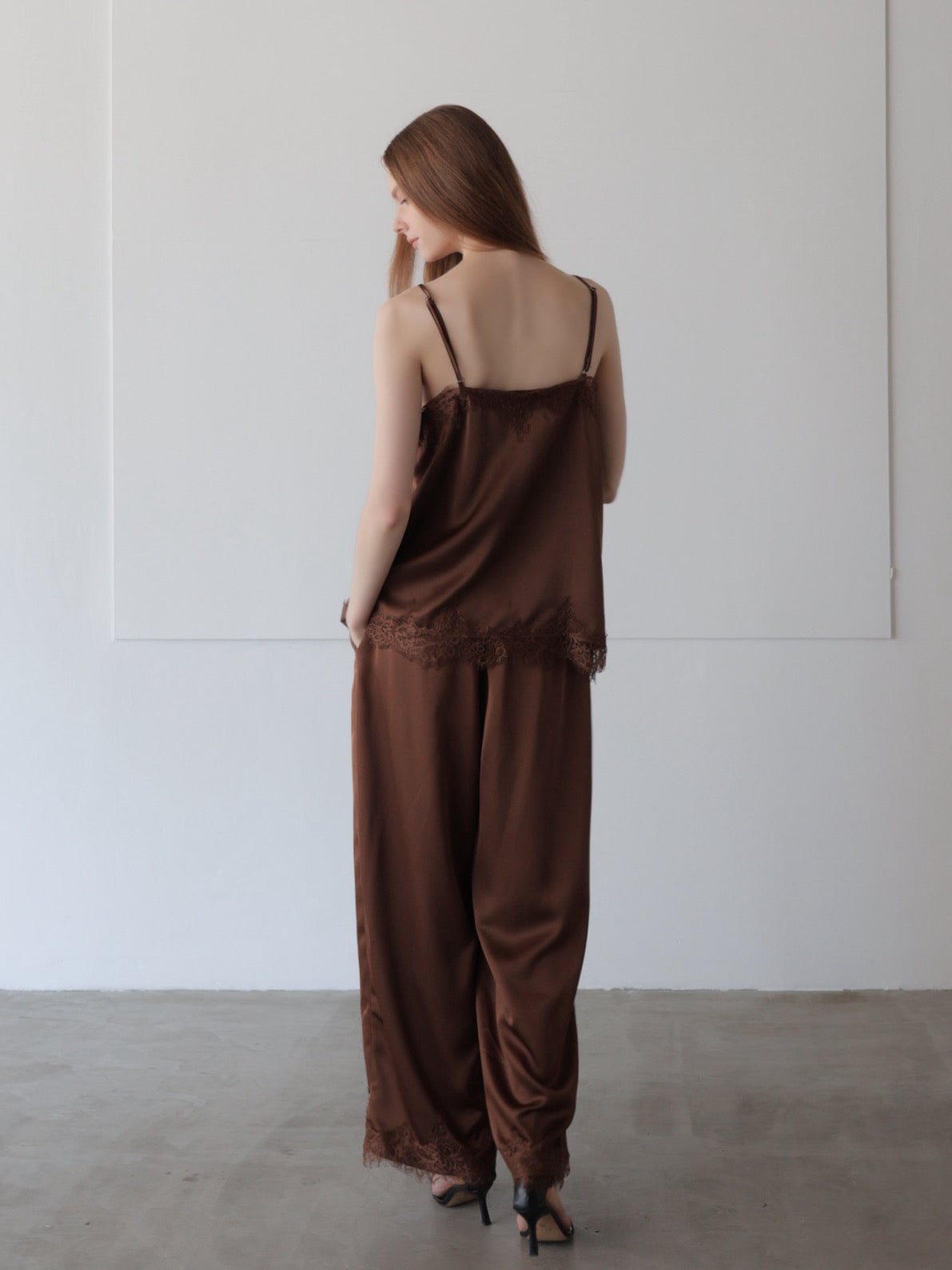 lace layered satin pant