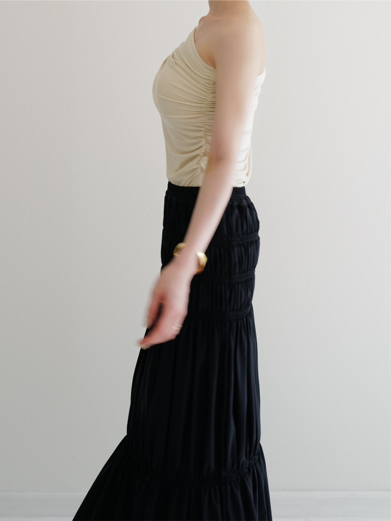 one shoulder ruched tank