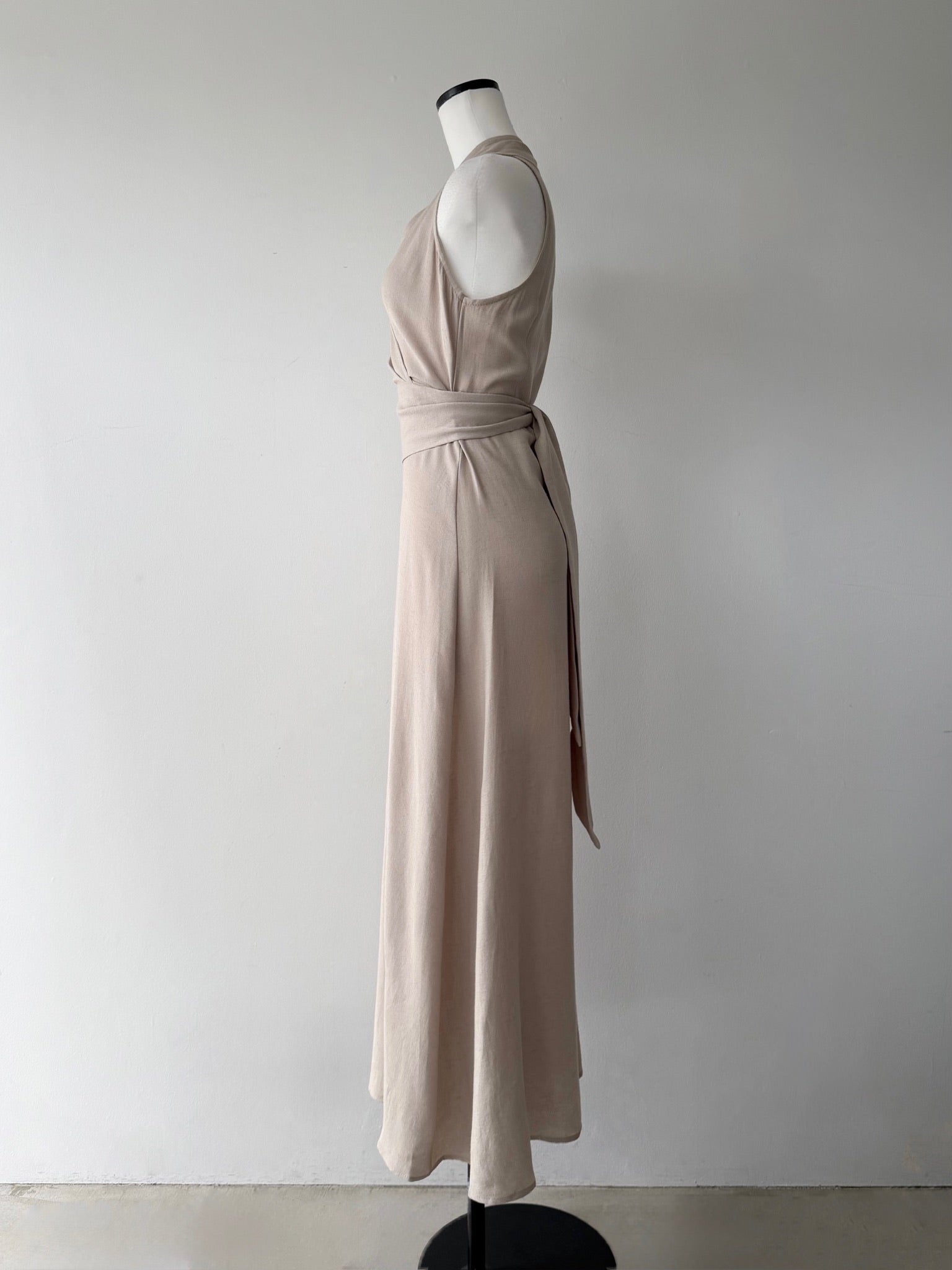 linen wrap sleeveless dress