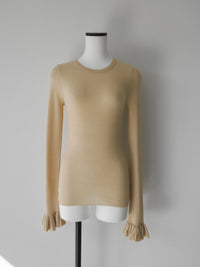 cashmere ribbed frill sleeve top