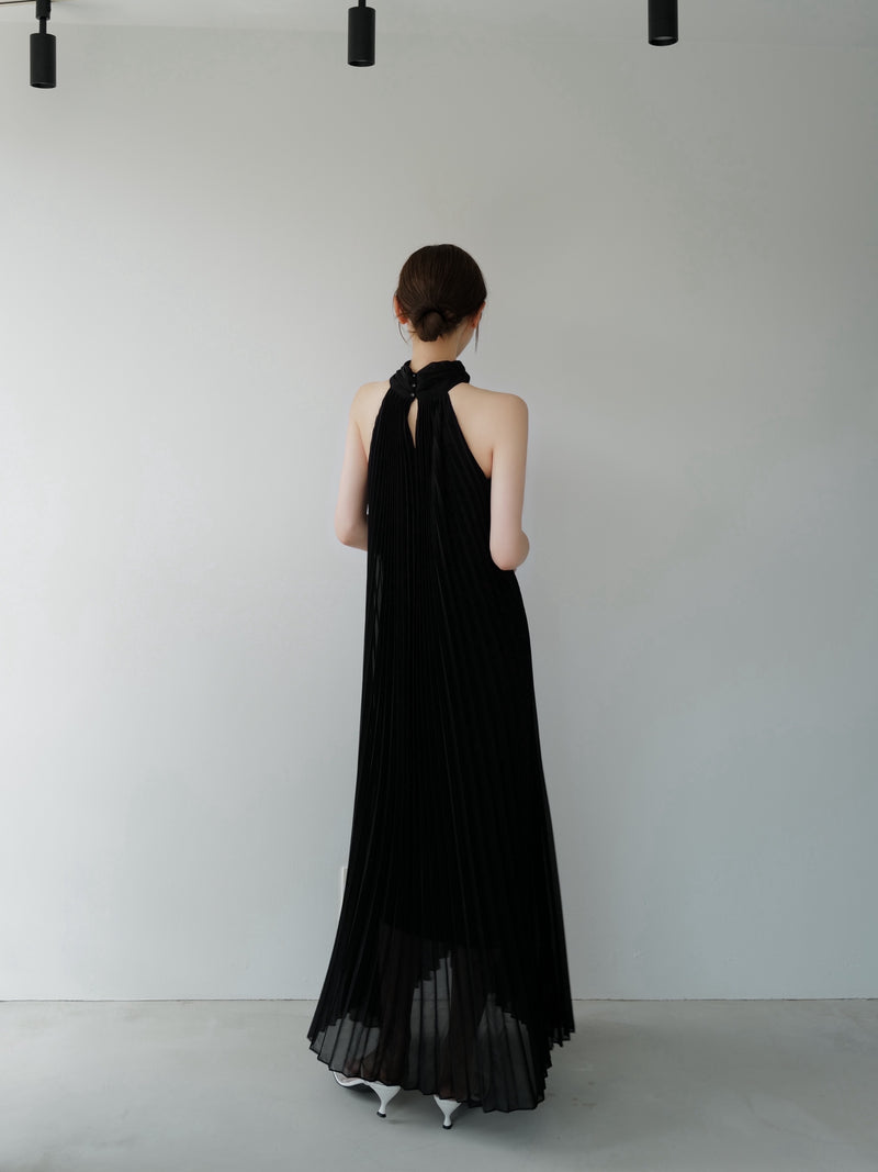 pleated halter maxi dress