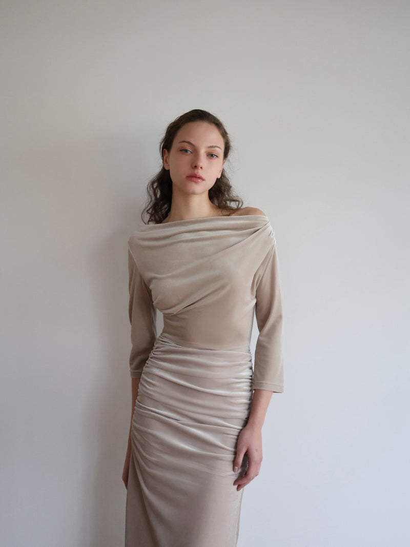 W*a様 maisoncelon shirring drape dress shirring drape velour dress – célon