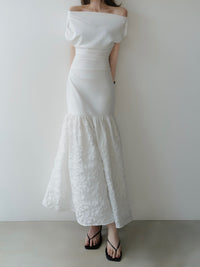 off-shoulder jacquard maxi dress
