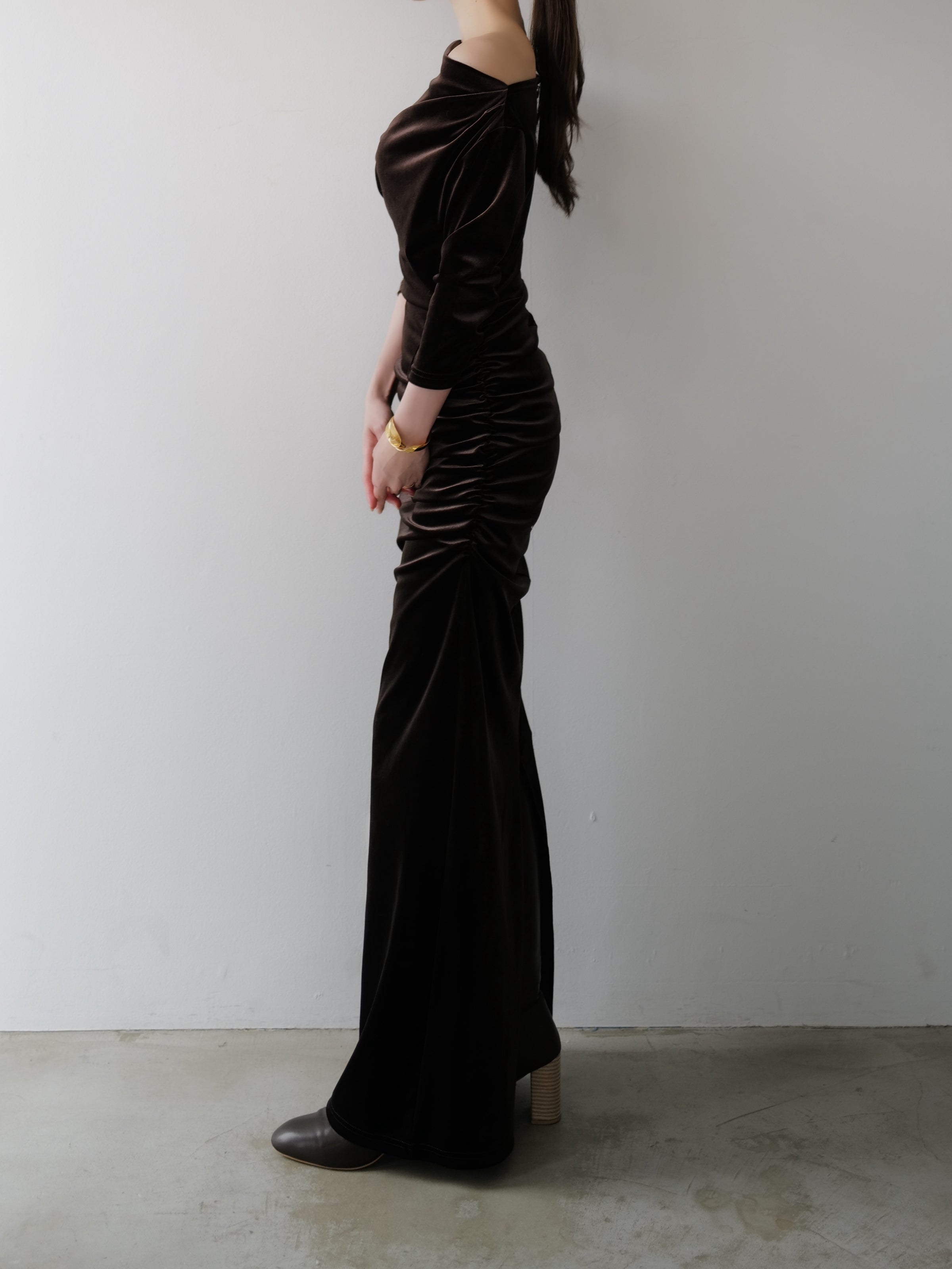 shirring drape velour dress