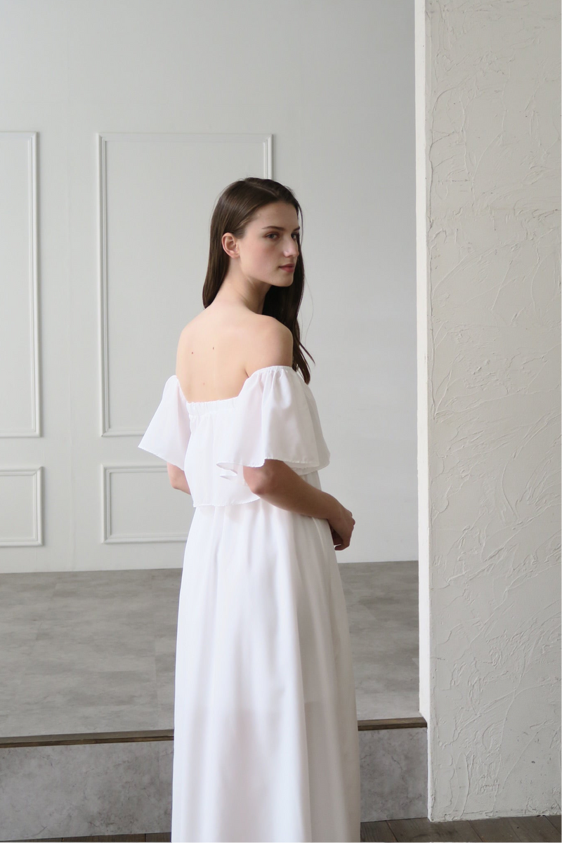 flare top off shoulder dress