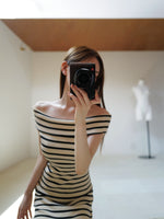 off shoulder stripe dress