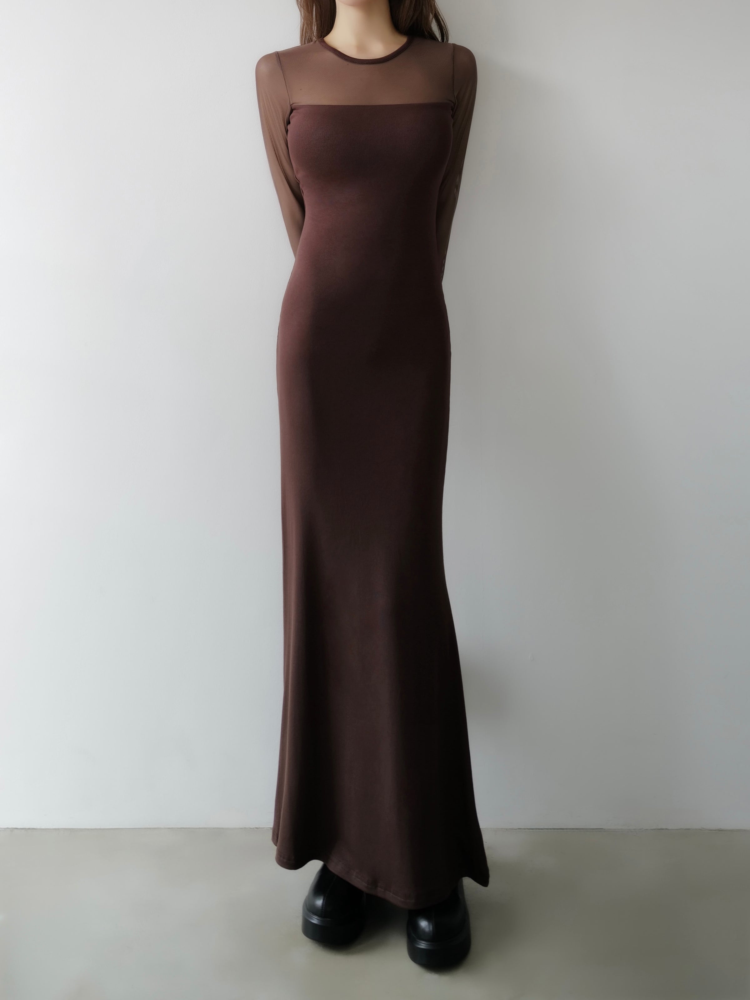 soft sheer neck maxi dress