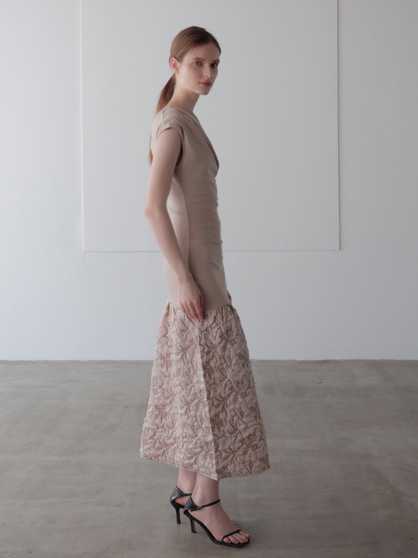 off-shoulder jacquard maxi dress