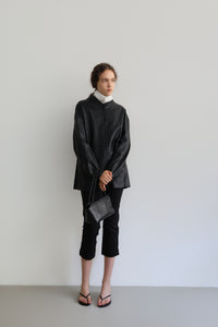 collarless leather jacket