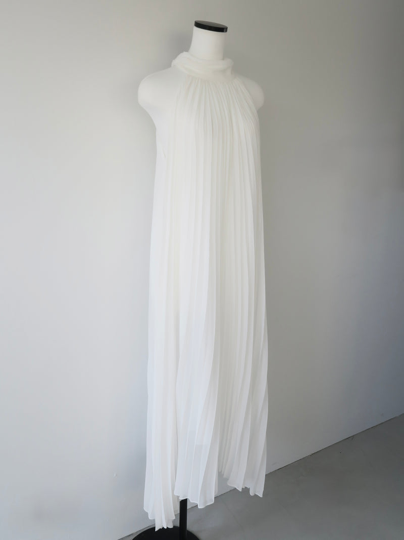 pleated halter maxi dress
