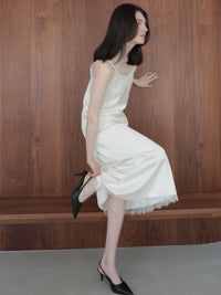 lace satin cami long dress