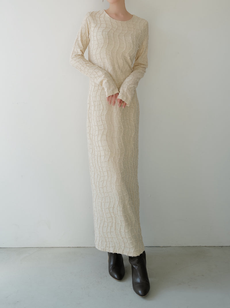 wavy tile pattern long sleeve dress