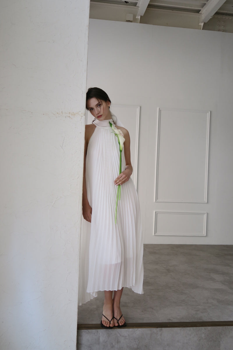 pleated halter maxi dress