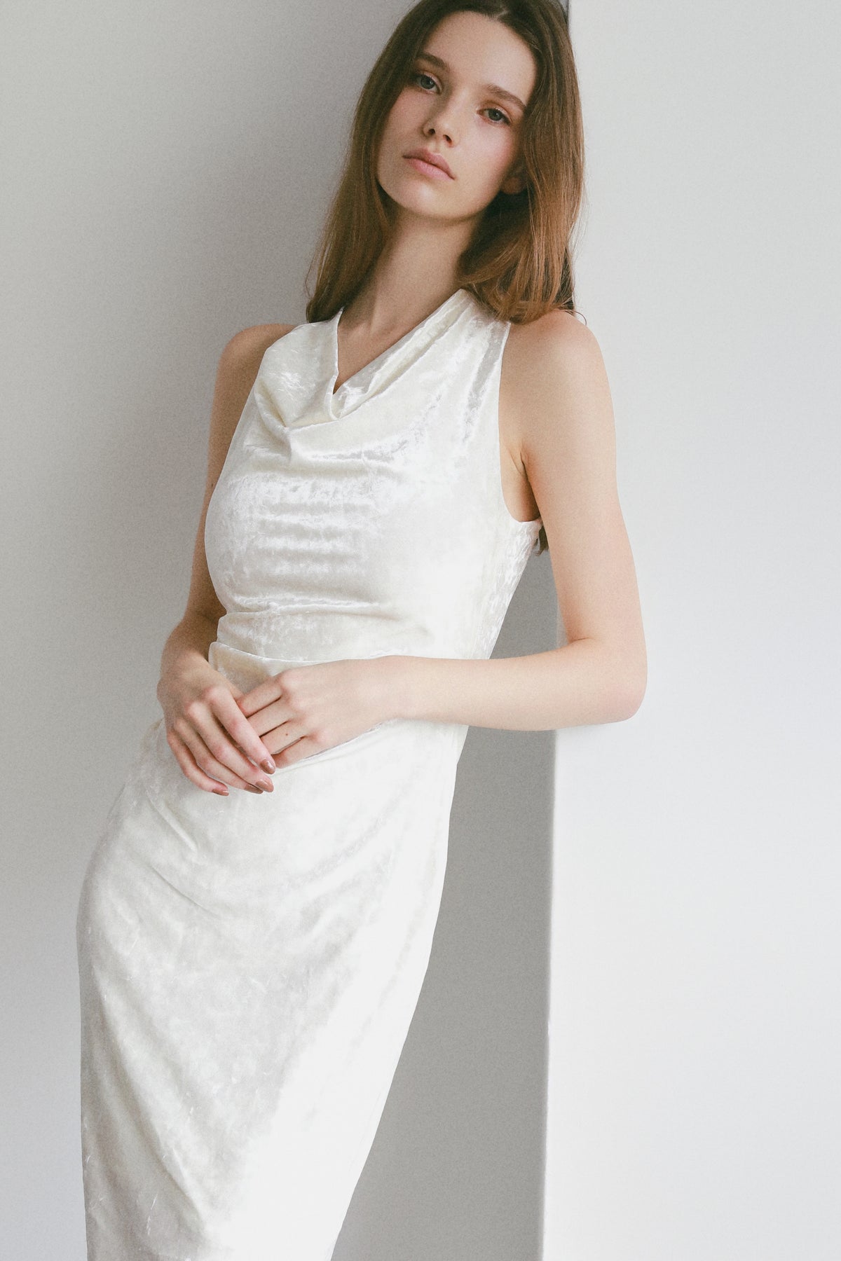drape velour long dress
