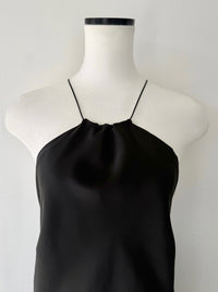 satin halter open back dress
