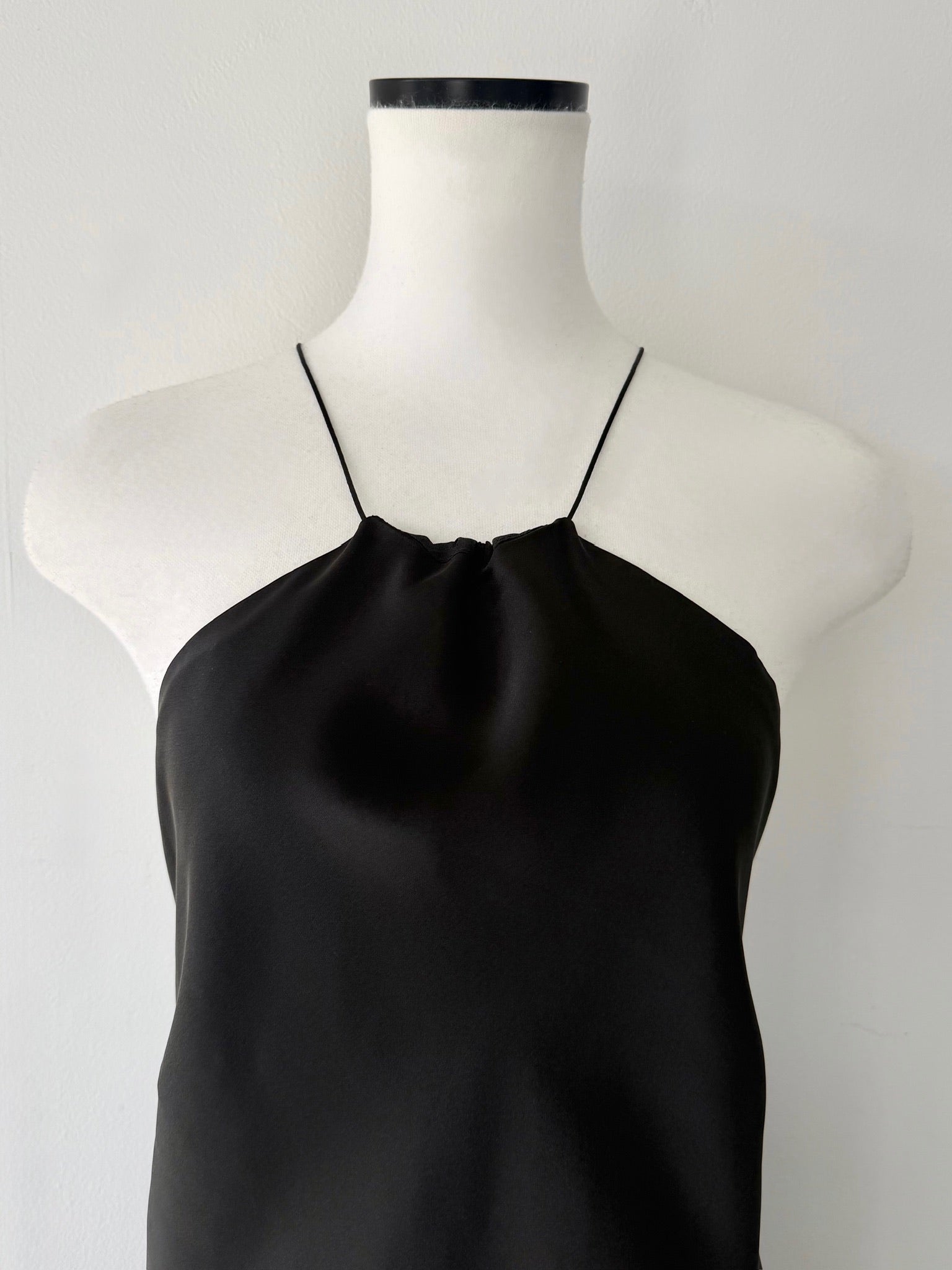 satin halter open back dress
