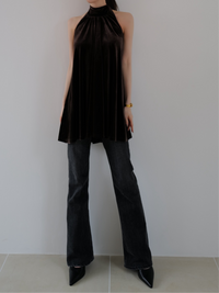 velour back open tie blouse