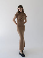 mock neck drape dress