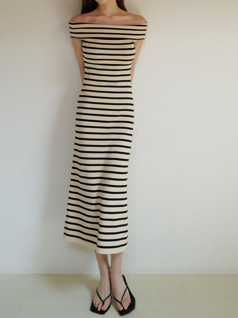 off shoulder stripe dress