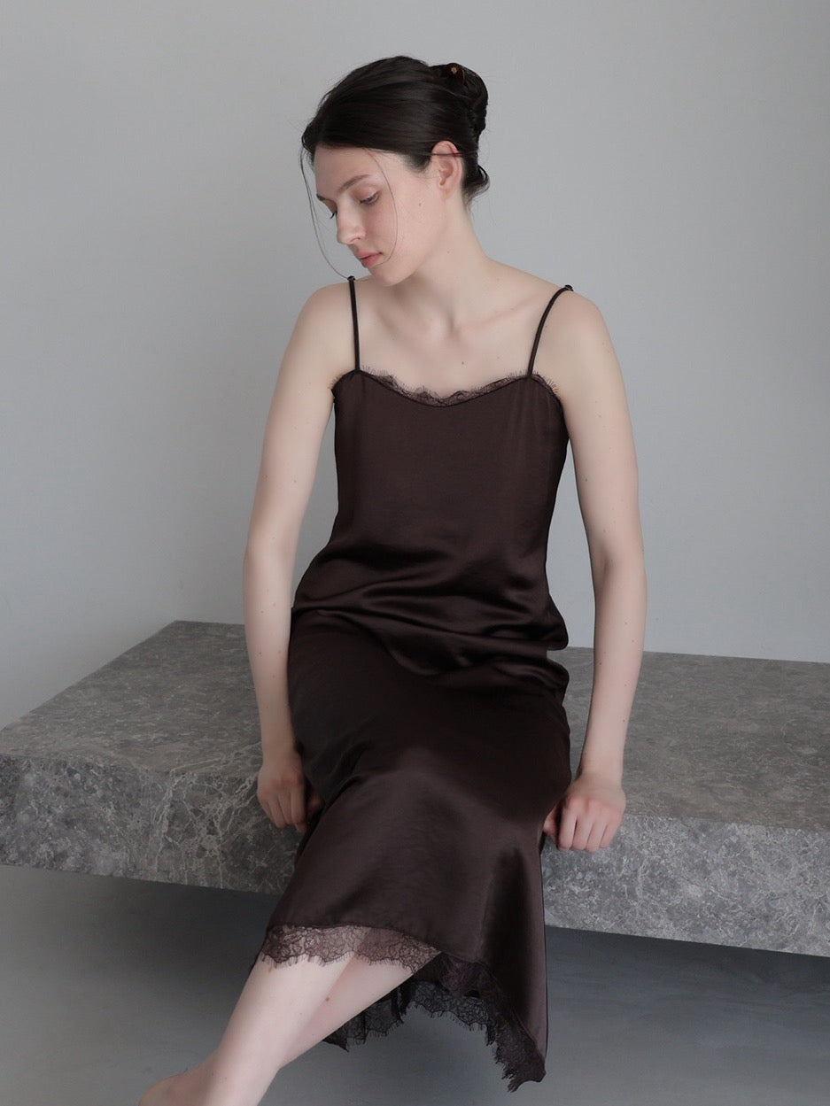 lace satin cami long dress – célon