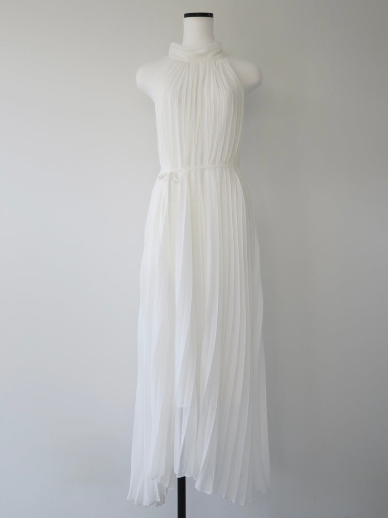 pleated halter maxi dress