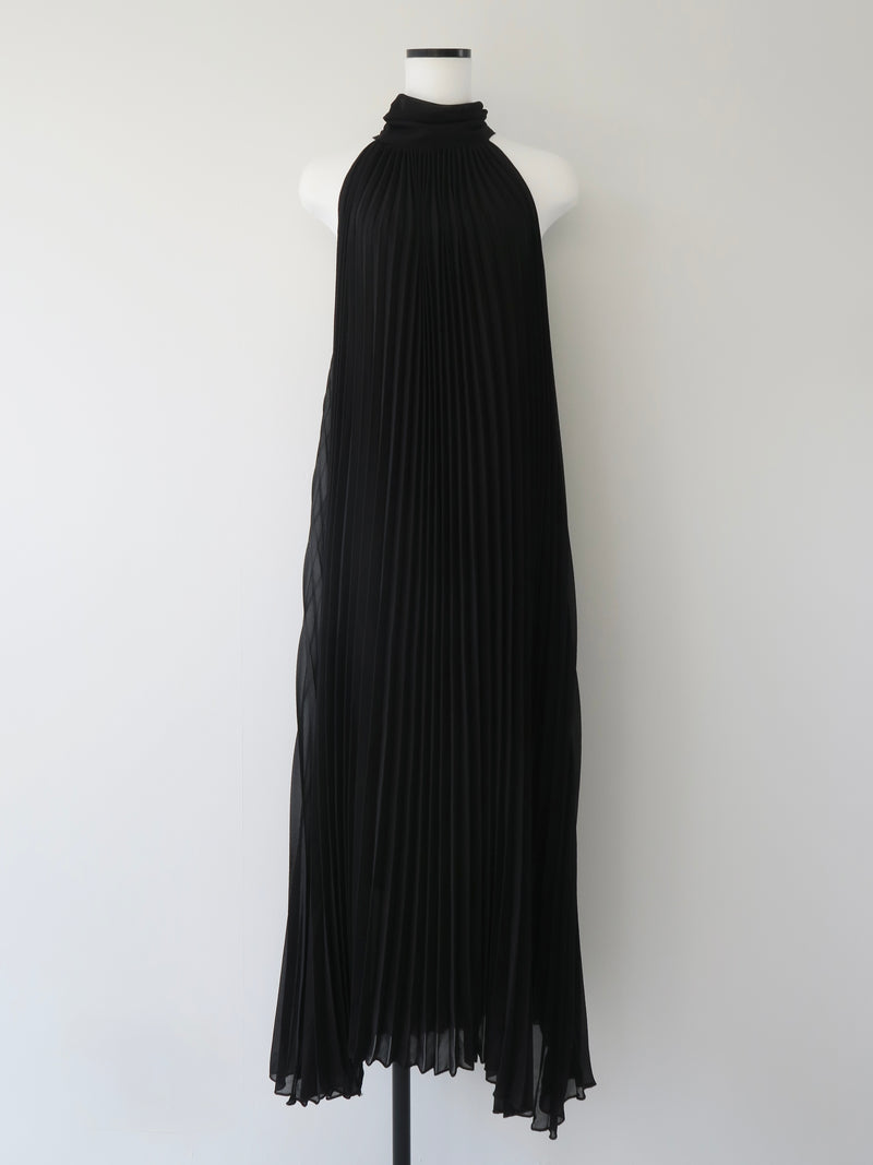 pleated halter maxi dress