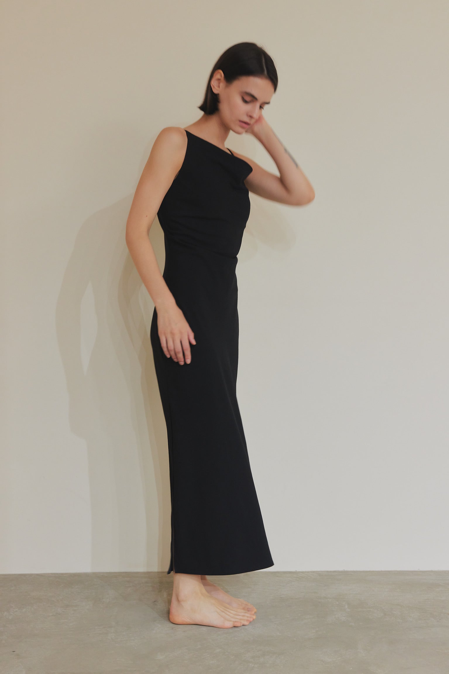 asymmetry drape cami dress – célon