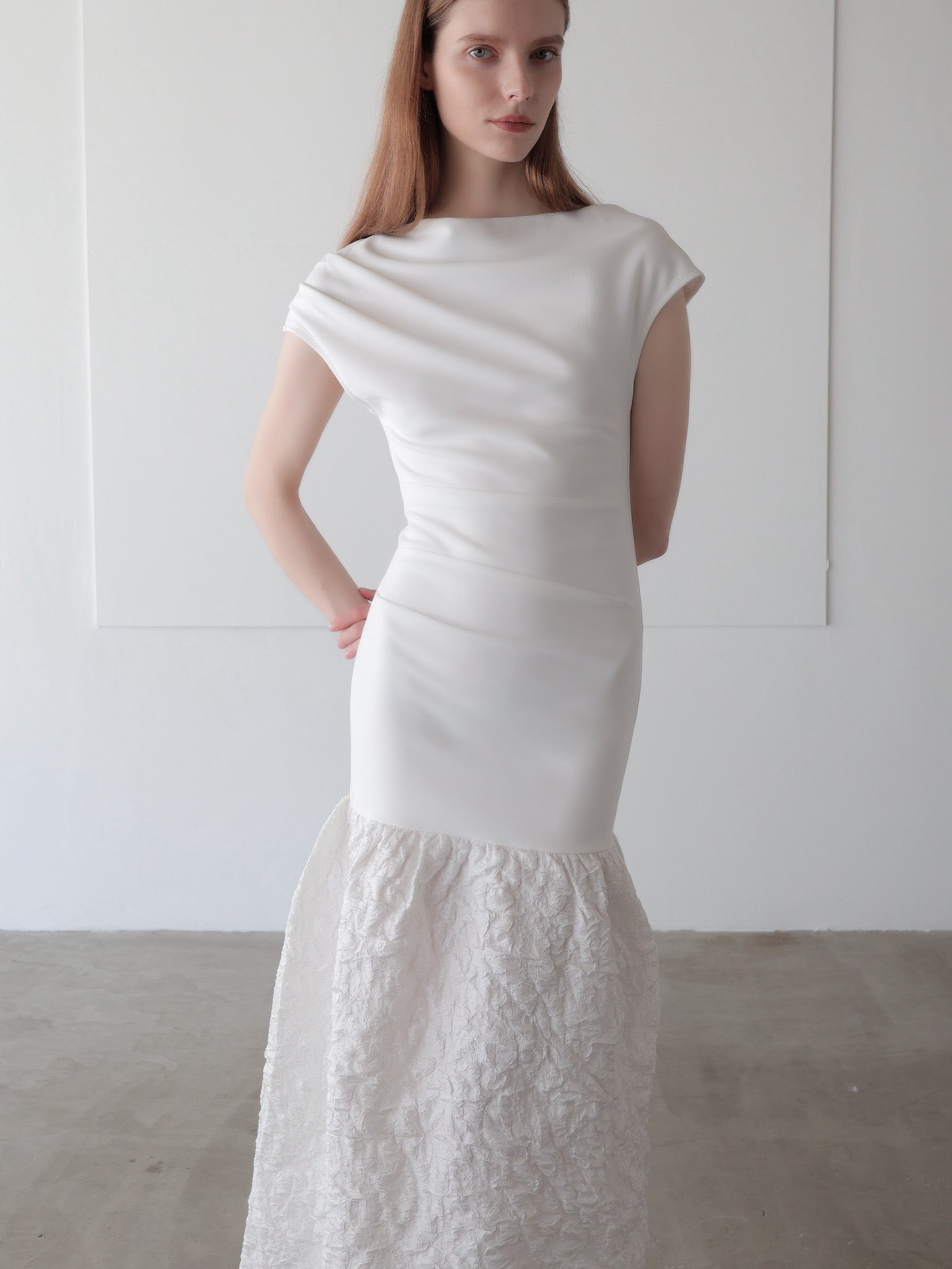 off-shoulder jacquard maxi dress