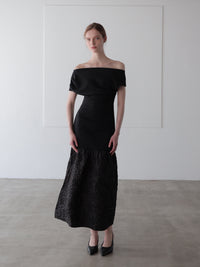 off-shoulder jacquard maxi dress