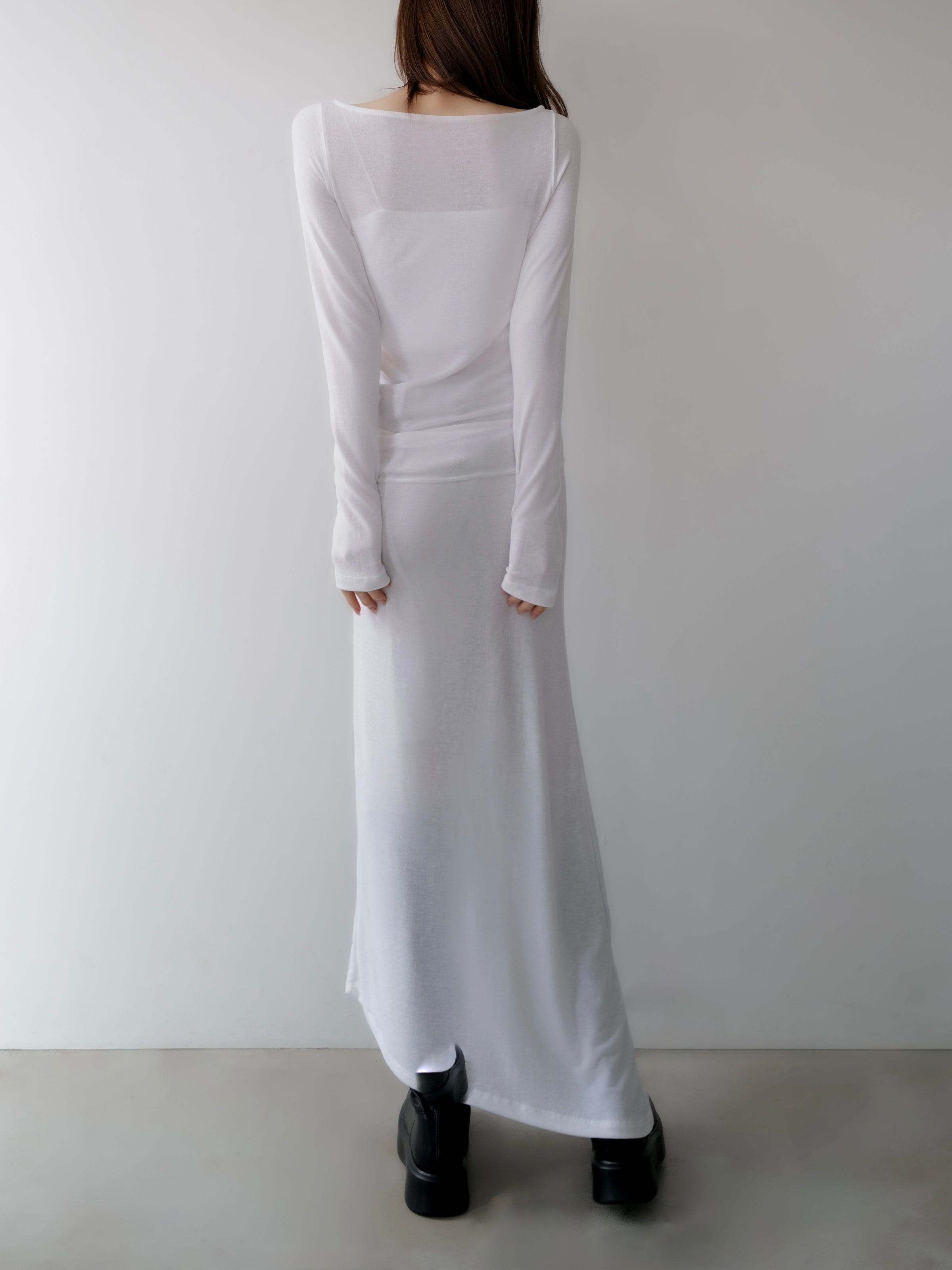 silky fitted off shoulder long dress