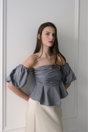 トップス maison celon puff sleeve peplum blouse puff sleeve peplum blouse – célon