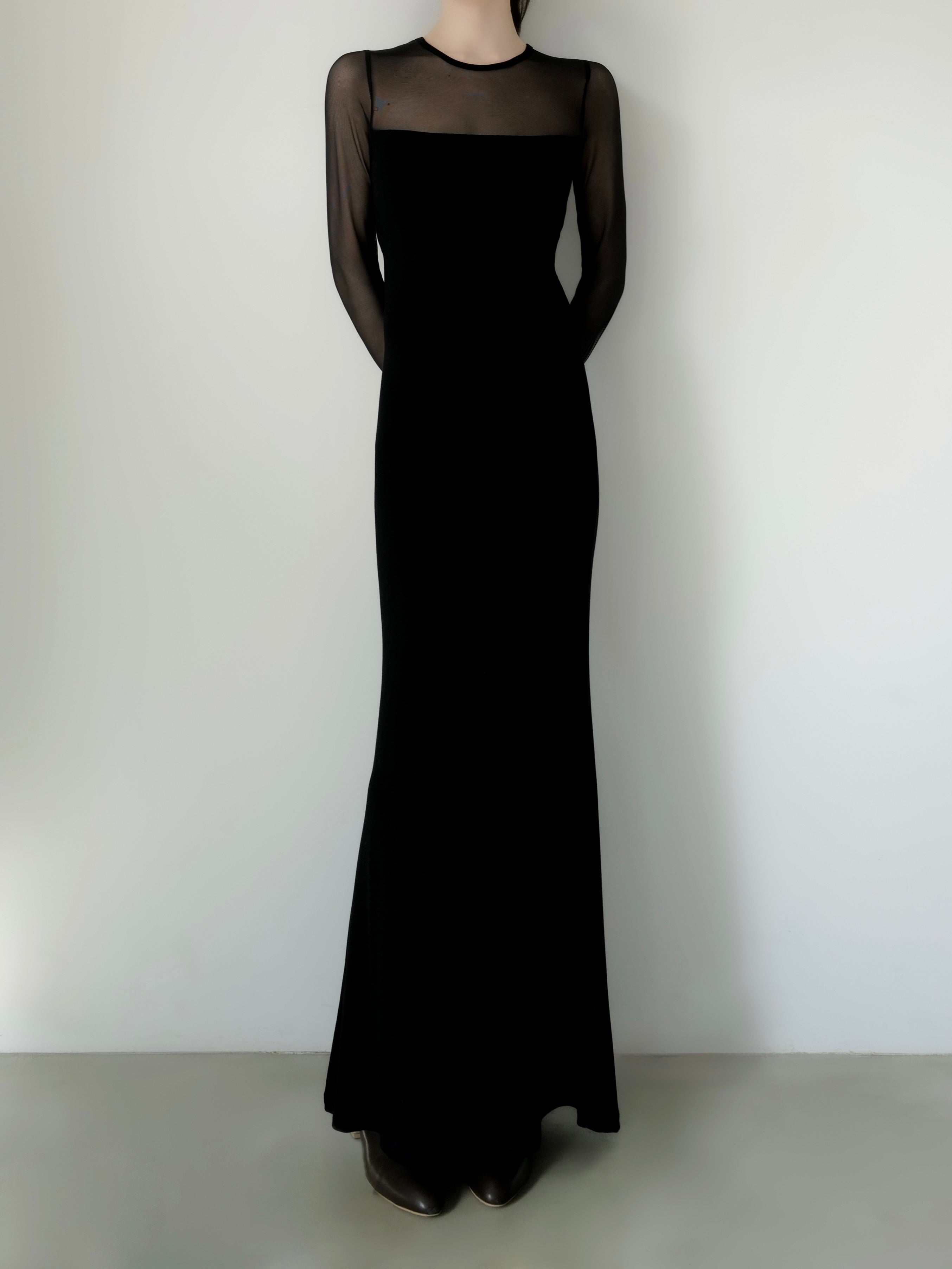 soft sheer neck maxi dress – célon