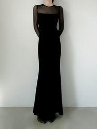soft sheer neck maxi dress